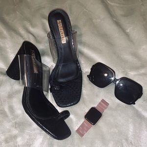Black Faux Crocodile Mules